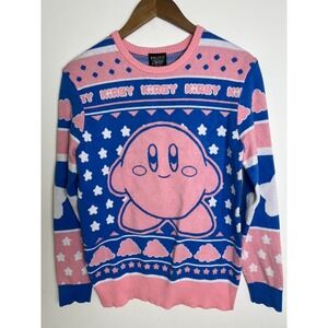 BoxLunch Kirby Nintendo Blue Pink Star Cloud Knit Sweater Women's XS Video Game